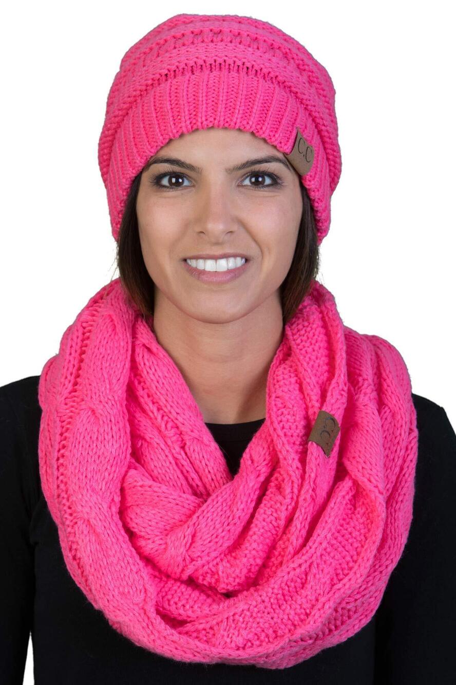 3038 Matching 2 Pack: Slouchy Beanie & Infinity Scarf - Candy Pink